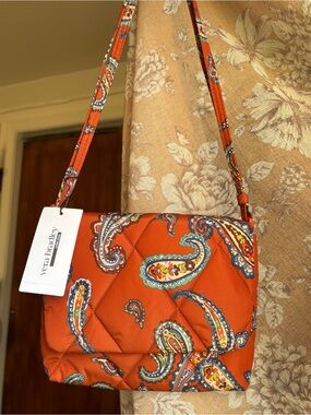 NWT Vera Bradley Manor Paisley Small Flap Hipster Bag | Orange Adjustable Purse